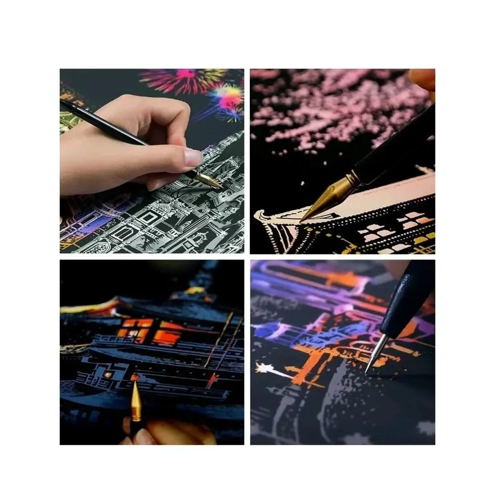 2 Pack Scratch Art Rainbow Painting Paper, Sketch Pad DIY Night View...